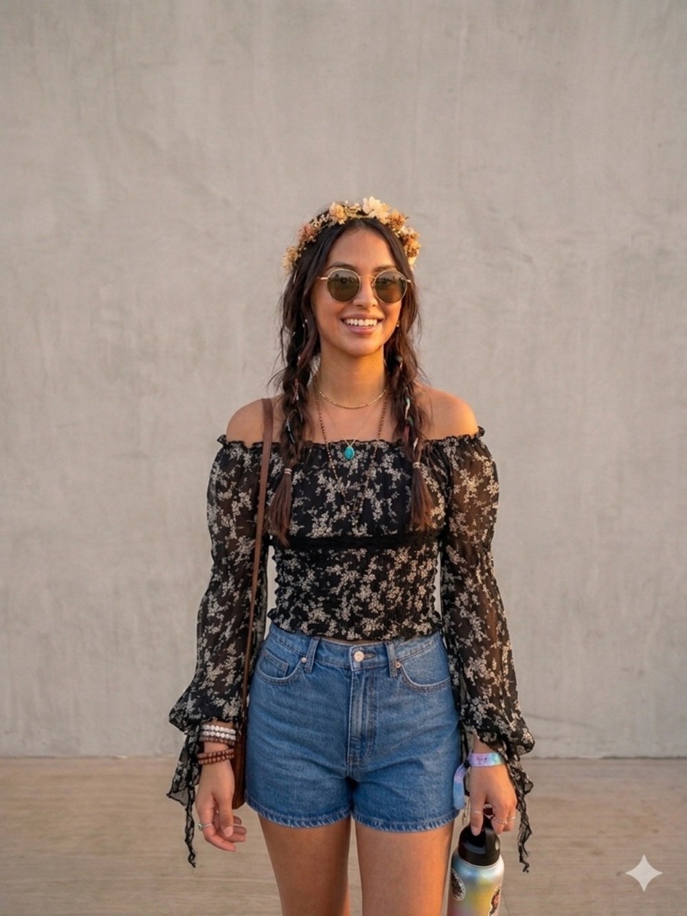 Guess Black Floral Off-the-Shoulder Smocked Blouse